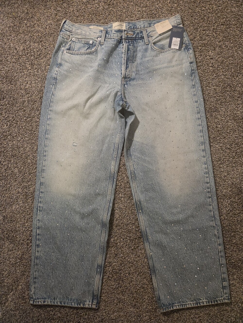 NWT Universal Threads Light Blue Mid Rise 90s Baggy Jeans With Rhinestone